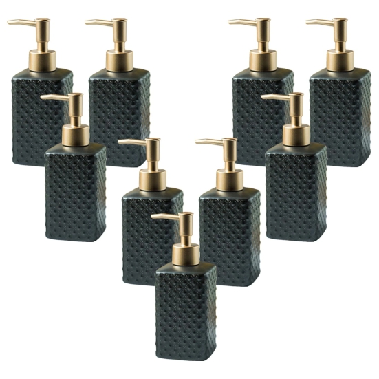 Kuber Industries 9-Piece Soap Dispenser Set, 3x350ml, Black. Ideal for handwash, shampoo, and bathroom use.-Kuber Industries 9-Piece Liquid Soap Dispenser Set, 350ml each, Black. Ideal for handwa