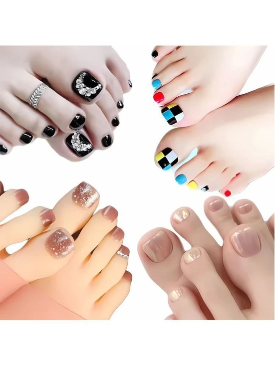 Lenon 24 Pcs Rhinestone Art Tips Full Nails Cover Toe foot artificial Fake Nails (Assorted) 10 g