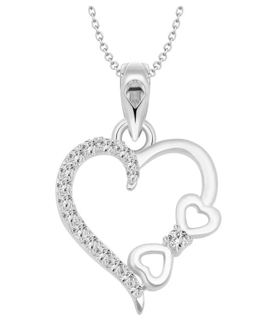 Vighnaharta Valentine Gift Fancy Bow Heart CZ Rhodium Plated Alloy Pendant for Women and Girls-[VFJ1258PR] - Silver