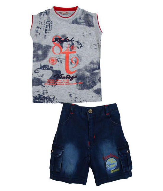 Zadmus Baby Boys Cotton T - Shirt & Denim Shorts Dress (Red, 6 - 12 Months) - 12-18 Months