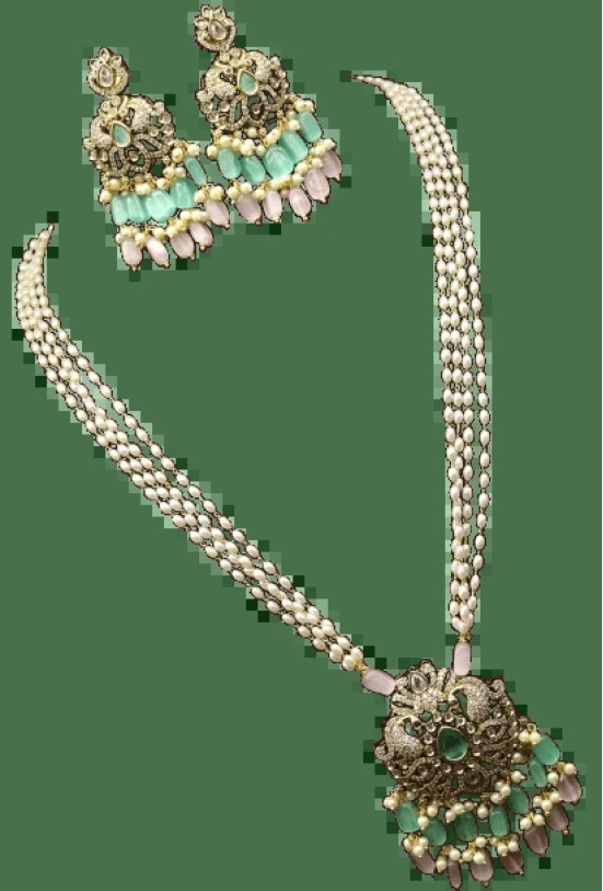  Stunning Antique Gold Plated Kundan Meenakari Pearl Necklace Set With Earrings