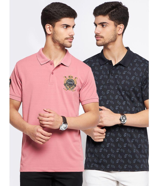 MXN Cotton Blend Regular Fit Printed Half Sleeves Mens Polo T Shirt - Peach ( Pack of 2 ) - None