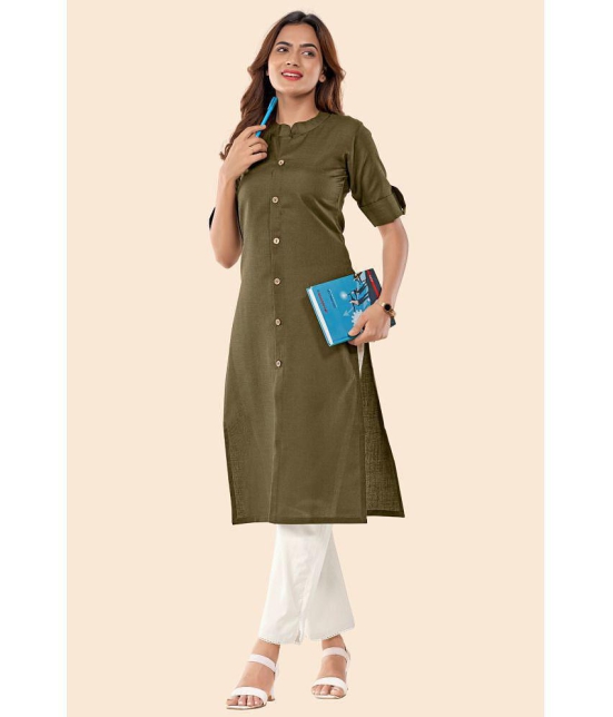 Glomee - Green Cotton Women''s Front Slit Kurti ( Pack of 1 ) - None