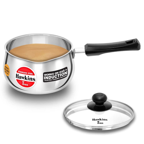 Hawkins 2 Litre Tpan, Stainless Steel Tea Pan with Glass Lid, Induction Sauce Pan, Chai Pan, Saucepan, Silver (SST20G)