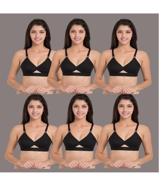 Zourt - Black Cotton Non Padded Women's Everyday Bra ( Pack of 6 ) - None