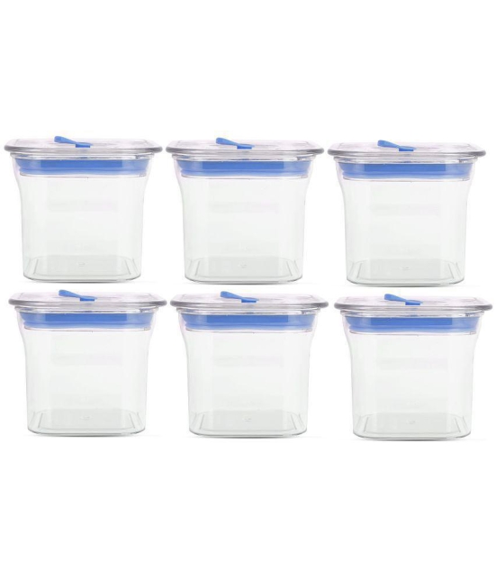 HomePro Fabio Airtight Transparent storage Plastic container pack of 6, Square, 600ml, Blue - Blue