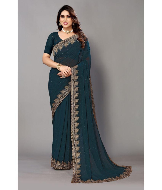 Rangita Georgette Embellished Saree With Blouse Piece - Teal ( Pack of 1 ) - Teal