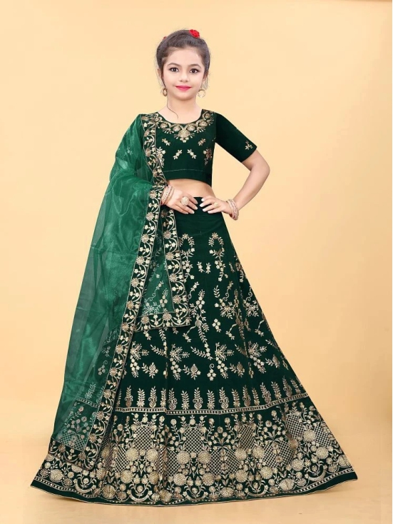 Apnisha - Green Velvet Girls Lehenga Choli Set ( Pack of 1 ) - None