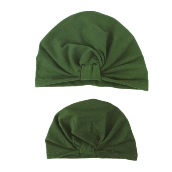 Pret my baby mom and me combo of turban caps-dark green