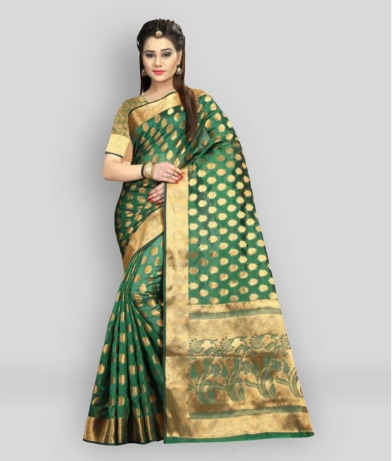 Gazal Fashions - Green Banarasi Silk Saree With Blouse Piece (Pack of 1)