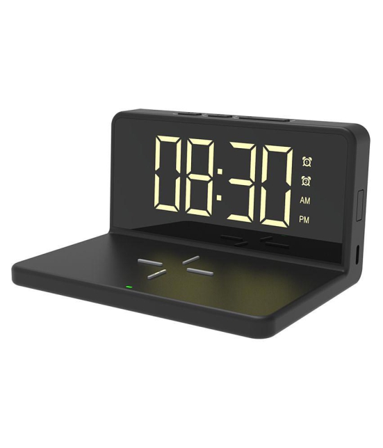 Portronics Freedom 4A:Desktop Wireless Charger with Digital Alarm Clock ,Black (POR 1042) - Black