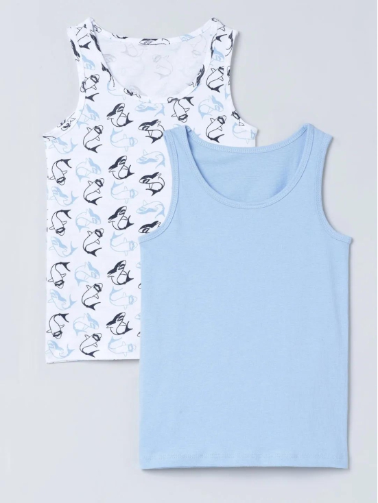 Boys Shark All Over Print & Solid Blue Pack of 2-7-8 YRS