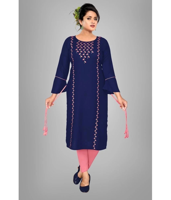 HAYA - Navy Rayon Womens Straight Kurti ( Pack of 1 ) - None