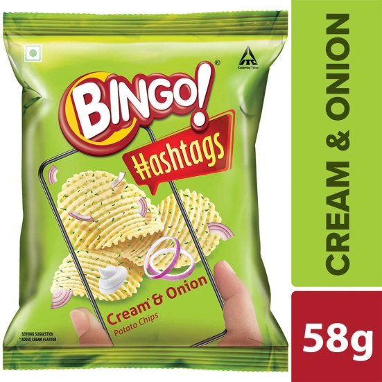 Bingo! Hashtags Cream & Onion Potato Chips, 58 Gm