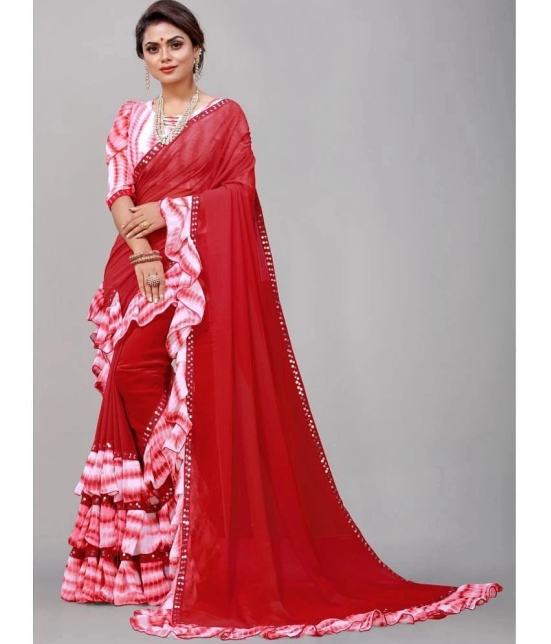 Apnisha Georgette Embellished Saree With Blouse Piece - Red ( Pack of 1 ) - Red