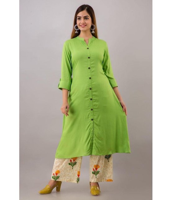 MAUKA - Green Front Slit Rayon Women''s Stitched Salwar Suit ( Pack of 1 ) - None