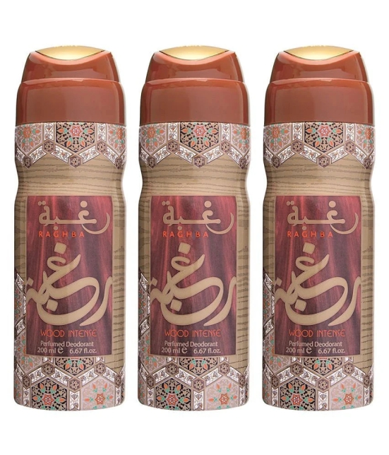 Lattafa RAGHBA WOOD INTENSE (COMBO PACK OF 3) Unisex Deodorant Spray 600 mL