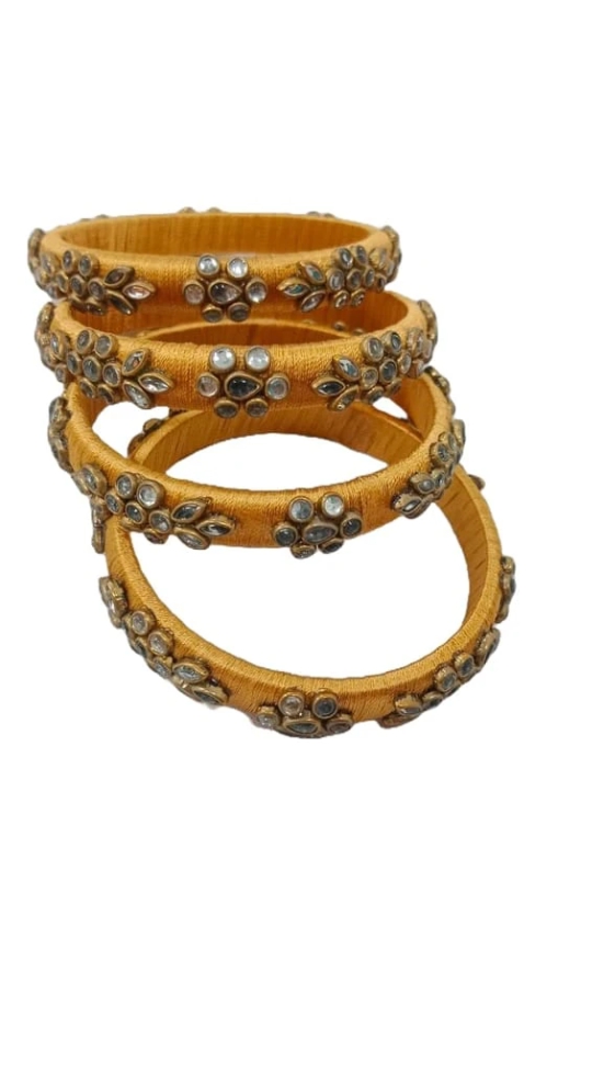 Golden Silk Thread Bangle Set with Stone Work