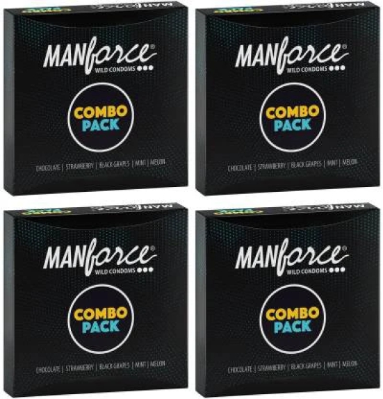 MANFORCE Combo Pack Chocolate Strawberry Coffee Black Grapes Melon Condom  20 Pcs x Pack of 4