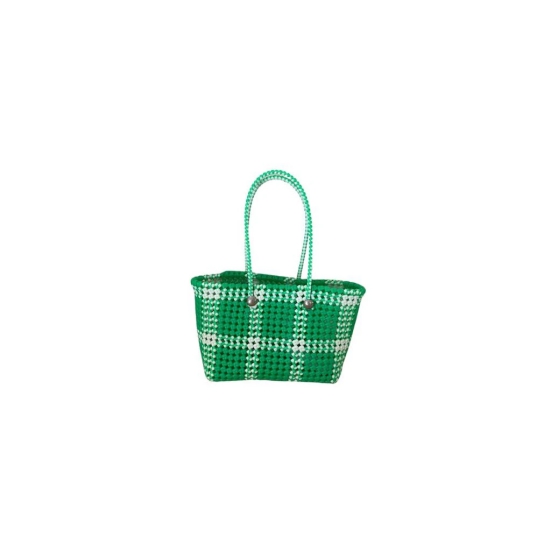 Green and White Checkered Handbag