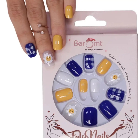 PRINTED SHORT SQUARE NAILS - (NAIL KIT INCLUDED)-Royal Blue