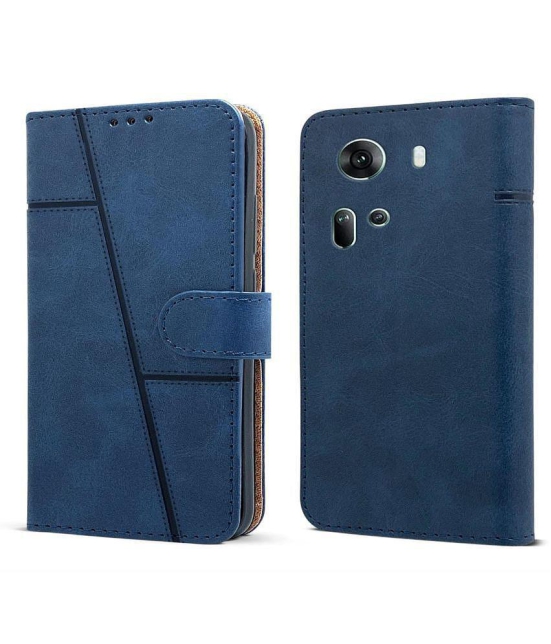 NBOX Blue Flip Cover Artificial Leather Compatible For Oppo Reno 11 5G ( Pack of 1 ) - Blue