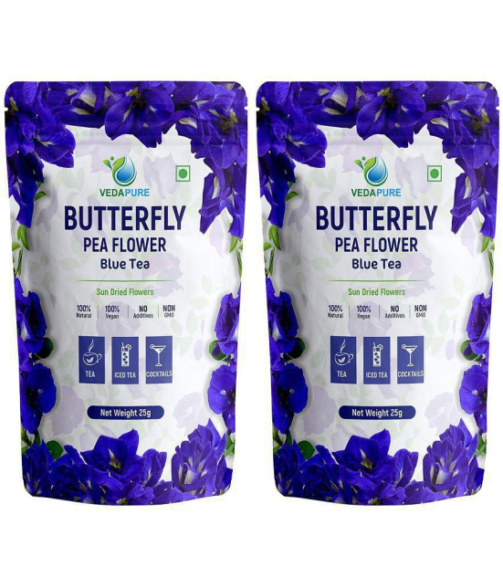 Vedapure Natural Blue Tea, Butterfly Pea Flower Iced Teas, Coolers, Cocktails Horeca- 25 g (Pack of 2)