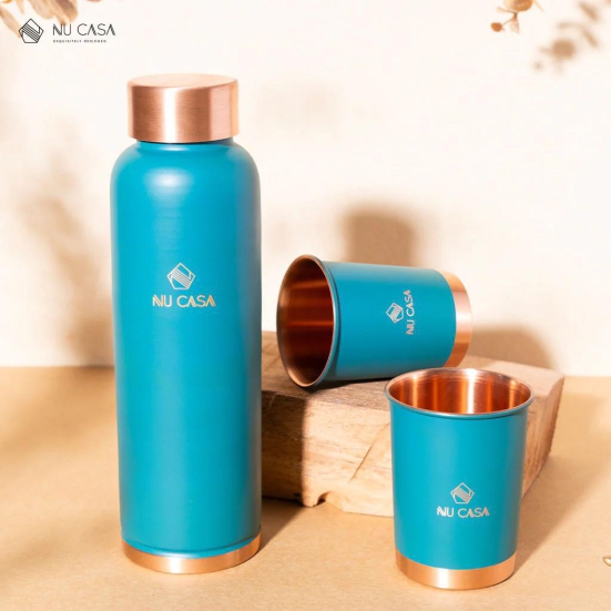 Matte Copper Bottle with a set of 2 Glasses