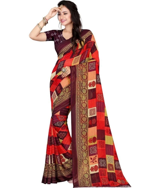 LEELAVATI - Red Georgette Saree With Blouse Piece ( Pack of 1 ) - Red