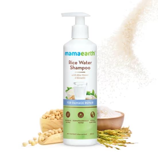 Mamaearth Rice Water Shampoo 250ml | Repairs Damaged Hair | Reduces Split Ends