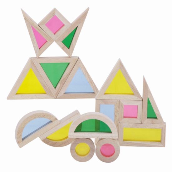 Wooden Rainbow Blocks | Acrylic Multicolor Geometrical Blocks Set for Kids