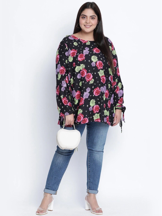 Oxolloxo Black & Pink Floral Crepe Regular Top