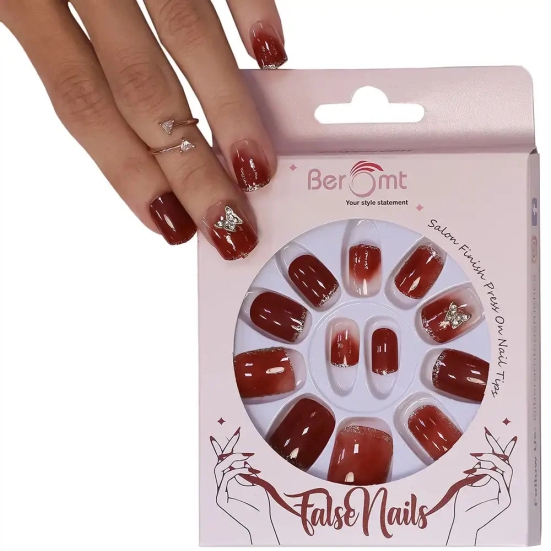 SHORT NUDE FRENCH TIPS (NAIL KIT INCLUDED)-Omber Maroon