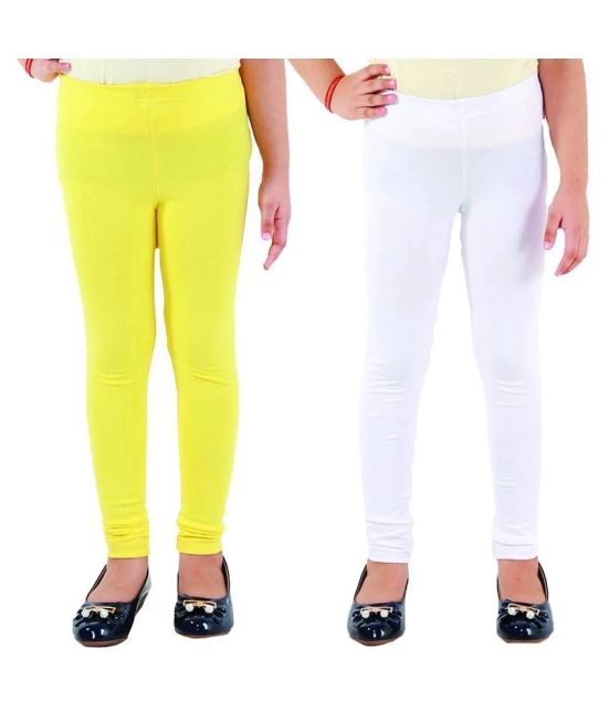 Kids Cave - Yellow Cotton Blend Girls Leggings ( Pack of 2 ) - None