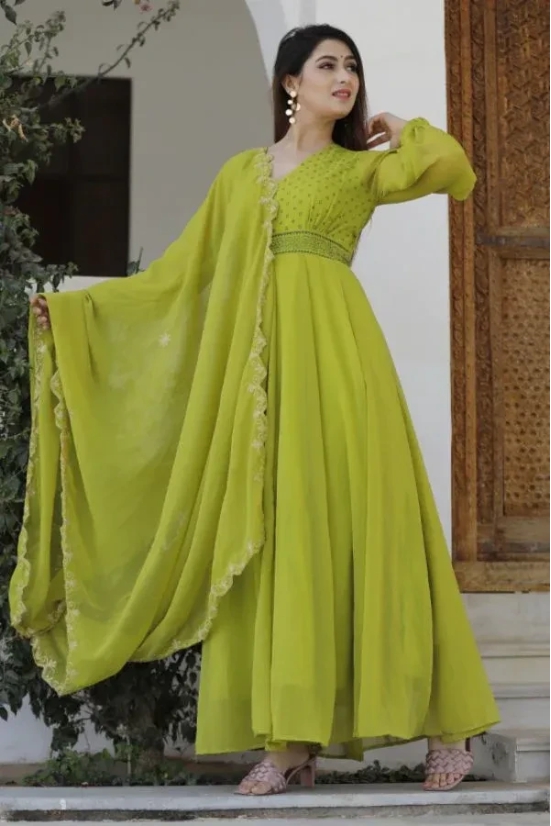 Green Hand Block Printed Anarkali Set M