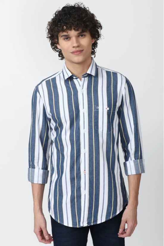 Men Blue Super Slim Fit Stripe Full Sleeves Casual Shirt