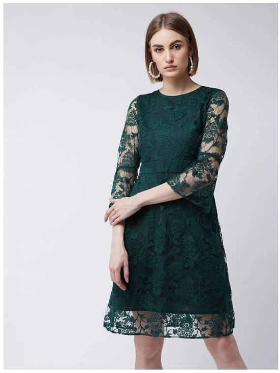 Miss Chase Lace Self Design Above Knee Womens A-line Dress - Green ( Pack of 1 ) - None