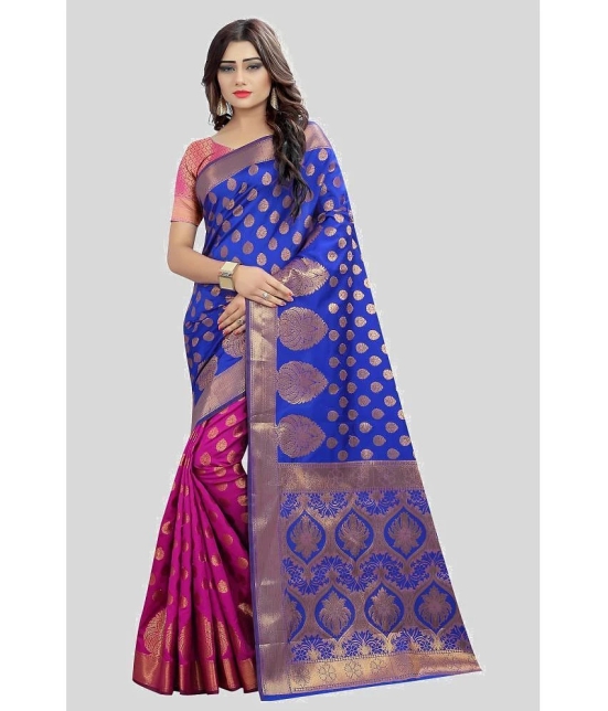 Gazal Fashions - Blue Banarasi Silk Saree With Blouse Piece ( Pack of 1 ) - Blue