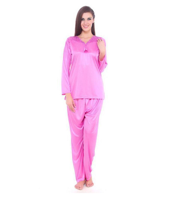 Fasense Satin Nightsuit Sets - Pink - L