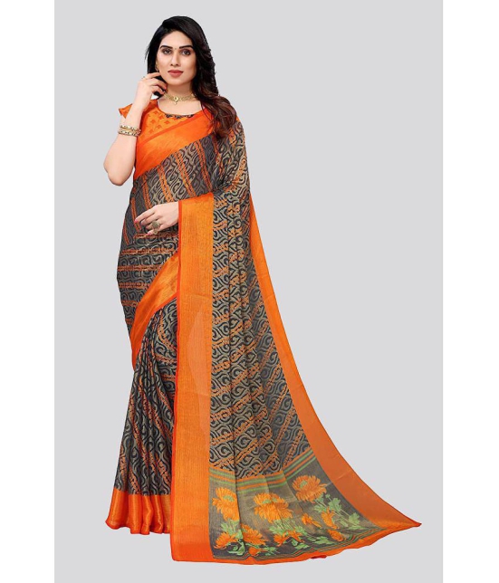 Bhuwal Fashion - Grey Brasso Saree With Blouse Piece ( Pack of 1 ) - Grey