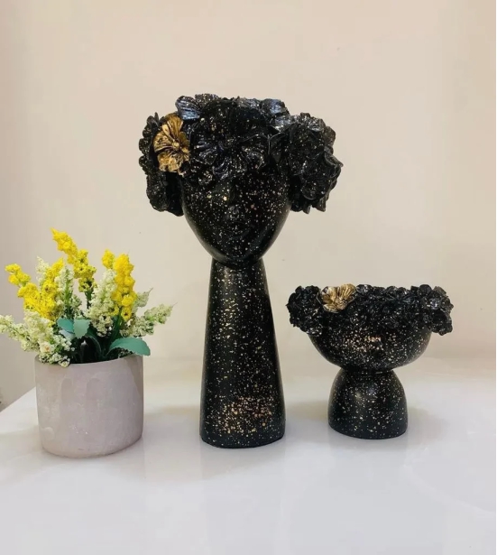 Adorable Tiara Vases-Sparkling Black / Resin | Matt Finish / Single Small : H: 5 | L: 6 | W: 5 (inch)