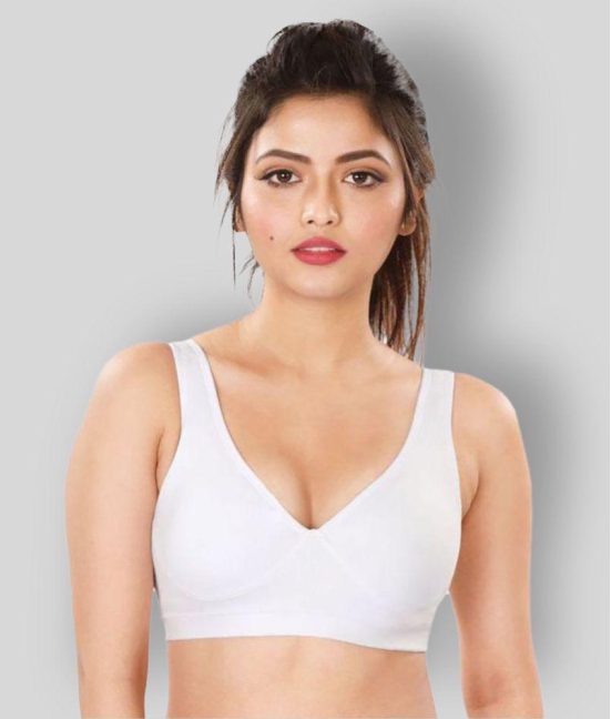 Dermawear White Poly Cotton Solid Sports Bra - 32B