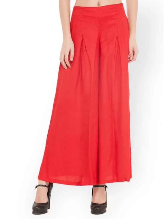 Women Red Flared Solid Palazzos