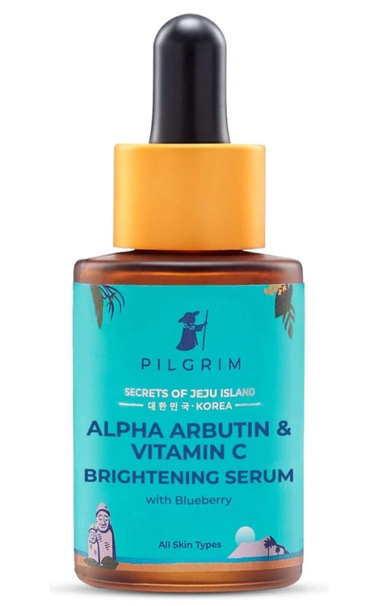 PILGRIM Korean 2% Alpha Arbutin & 3% Vitamin C Brightening Face Serum for glowing skin| Alpha arbutin face serum|All skin types | Men & Women| Korean Skin Care| Vegan & Cruelty-free |