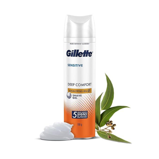 Gillette Sensitive Shave Gel, Deep Comfort | 0% Paraben | 195 g, White