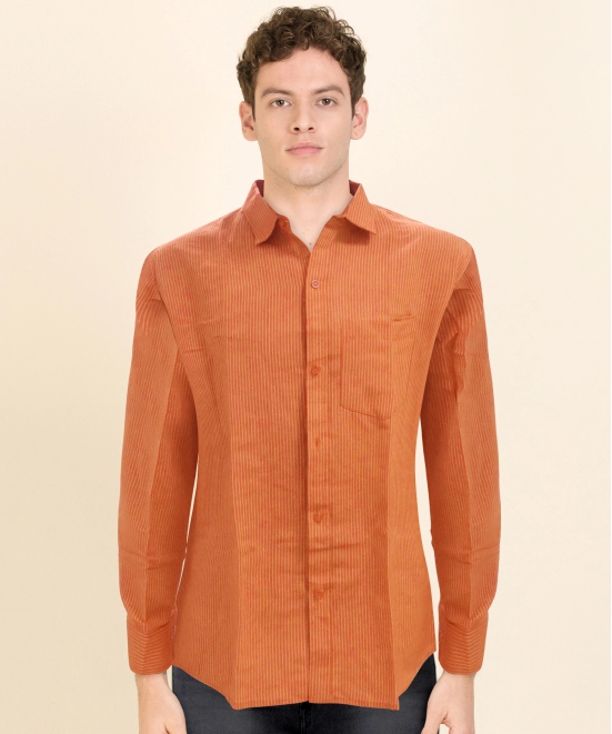 Cotton Shirt Full Sleeve Fine Line (Orange)-40