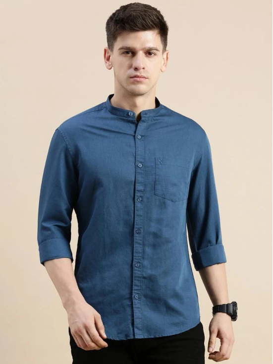 Showoff Linen Regular Fit Solids Full Sleeves Mens Casual Shirt - Teal ( Pack of 1 ) - None