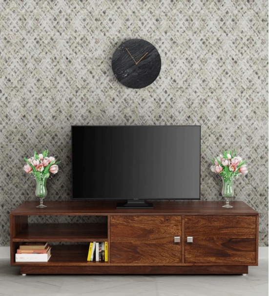 Wooden Twist Dormitorio Handmade Solid Sheesham Wood TV Unit for Living Room-Brown