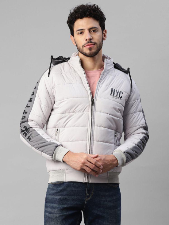 UrbanMark Men Regular Fit Men Quilted Hooded Jacket-Light Grey - None