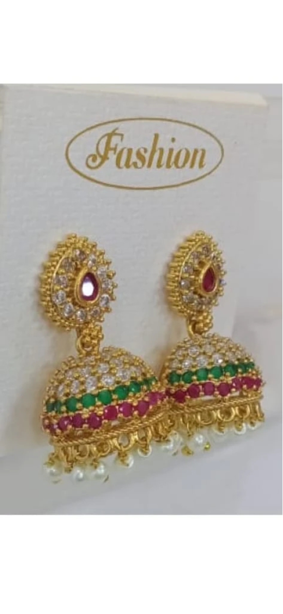 Gold Plated Kundan and Pearl Jhumka Earrings